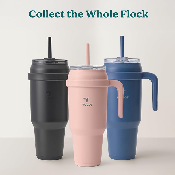REDUCE 50 oz Stainless Steel Tumbler with Handle - Dual-Wall Vacuum Insulated Travel Mug, Sweat-Proof Lid & Reusable Straw - Keeps Drinks Cold for 24 Hrs, Fits Cupholders, Dishwasher Safe - Dark Web