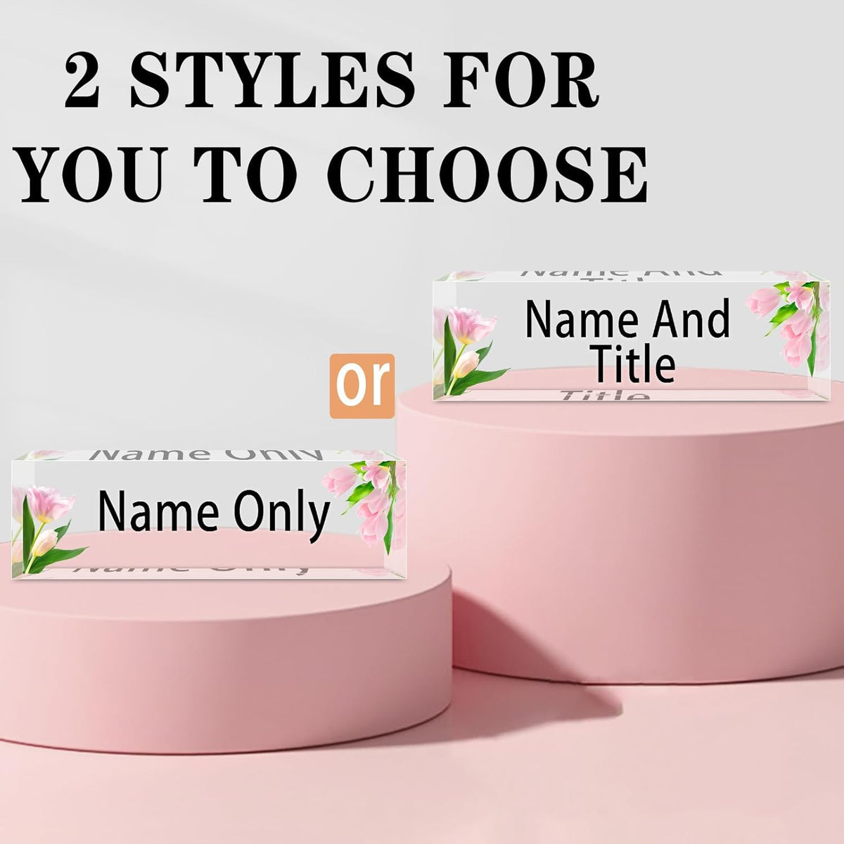 Name Plate for Desk Personalized, Acrylic Desk Decorations, Employee Appreciation Gifts, Custom Office Gifts for Coworkers, Boss, Teacher, Nurse (Pink Tulips)