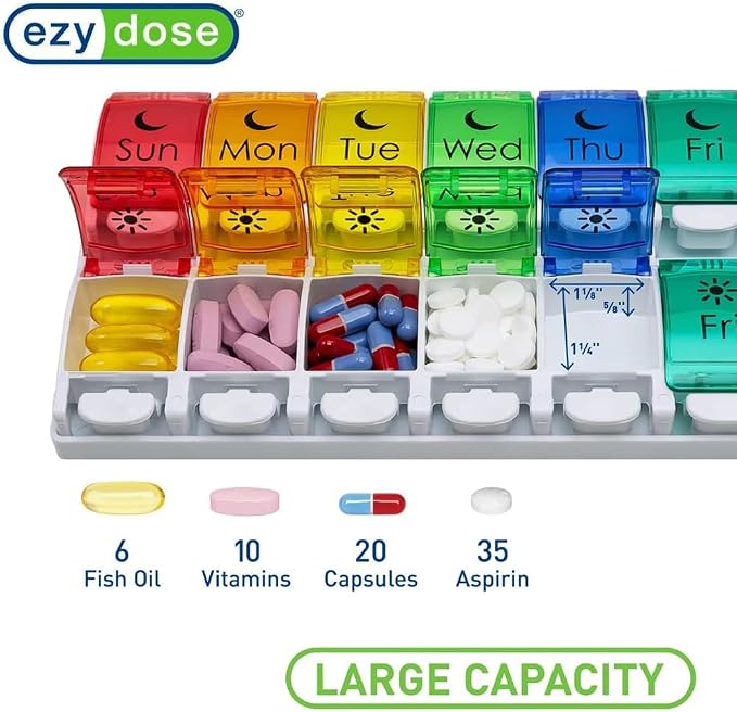 EZY DOSE Weekly Pill Case, Medicine Planner, Vitamin Organizer, 2 Times a Day