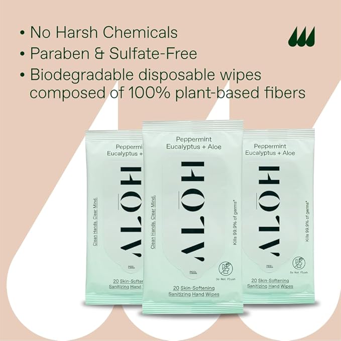 ALŌH Peppermint Eucalyptus + Aloe Sanitizing Hand Wipes