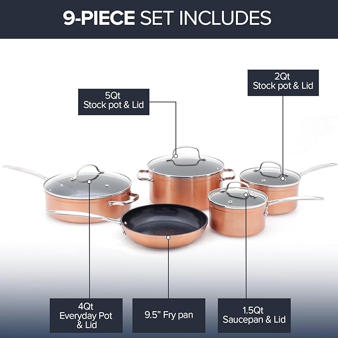 Nuwave Healthy Duralon Blue Ceramic Nonstick Coated 9pc Cookware Set,