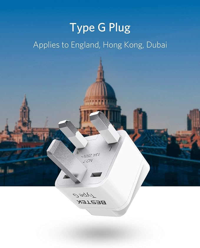 BESTEK UK Travel Plug Adapter Set, Grounded Universal Power Plug Adapter