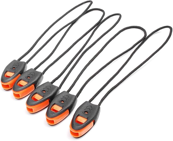 5 Pack Zipper Pull Whistles, Loud Emergency Survival Whistle