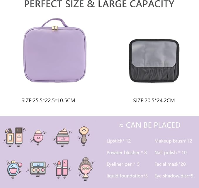 Makeup Bag with Led Mirror, Travel Makeup Organizer with 3 Color Setting & 10X
