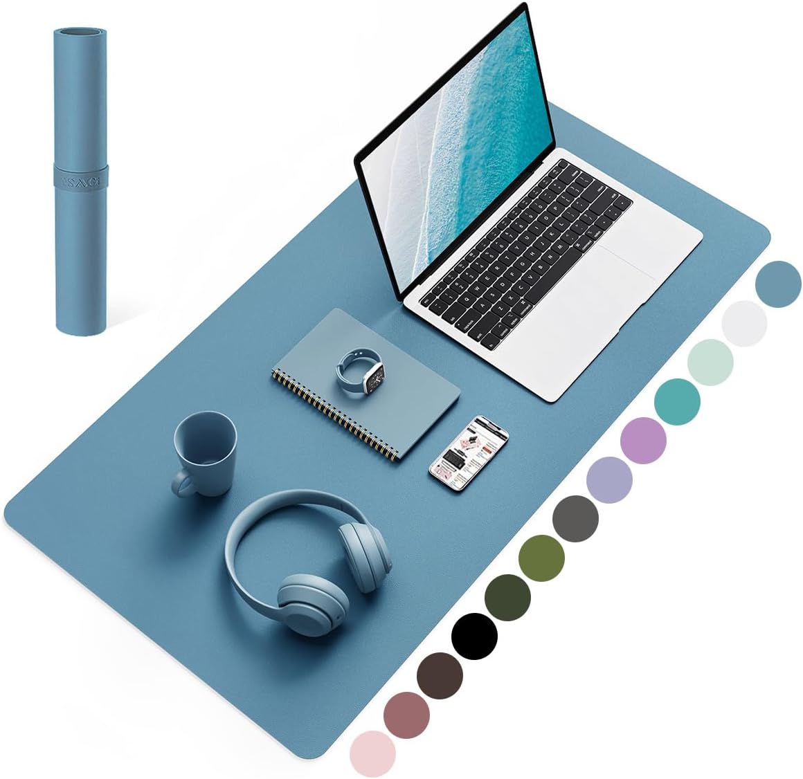 Non-Slip Desk Pad, Waterproof PVC Leather Desk Table Protector, Ultra Thin Large Mouse Pad, Easy Clean Laptop Desk Writing Mat for Office Work/Home/Decor (Blue, 31.5" x 15.7")