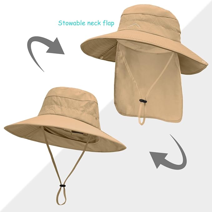 Sun Hats for Men Women, UPF50+ Protection Safari Hat, Wide Brim Fishing Hat