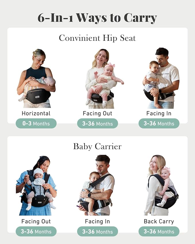 Baby Carrier, MOMTORY Safety-Certified 6-in-1 Baby Carrier Newborn to Toddler