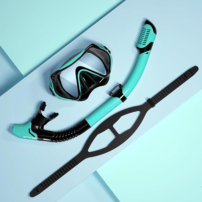 Snorkeling Gear for Adults, JRing Snorkel Mask Set with 180 Degree Tempered Glass Anti Fog Goggles Scuba Dry Top Snorkel for Swimming, Scuba Diving Mask for Men Women