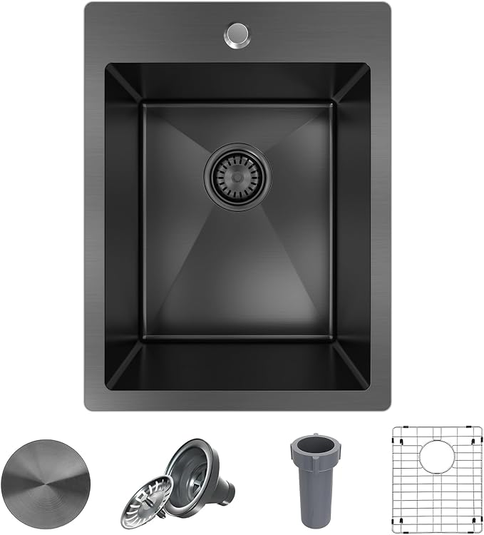 15x20 Drop In Bar Sink Black, 15 Inch Gunmetal Black Wet Bar Sink 18 Gauge