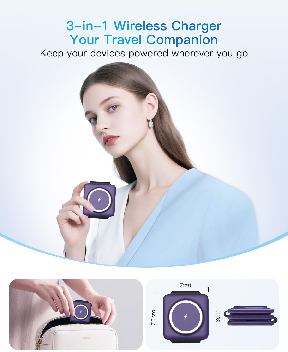 Charging Station for Mag Safe Apple - 3 in 1 Magnetic Foldable Wireless Charger Pad - Travel Charging Mat for iPhone 16 15 14 13 12 Pro Max Plus Watch & Airpods