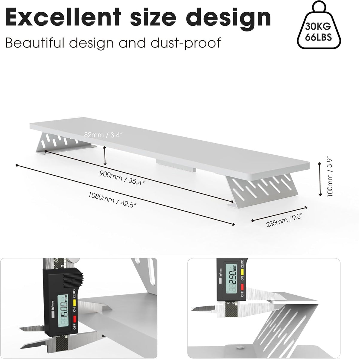 Fenge Dual Monitor Stand Riser, 42.5 Inch Desk Top Shelf for 2 Monitors, Computer Stands for Desk, Wood & Steel Desktop Riser for Laptop, PC, Printer