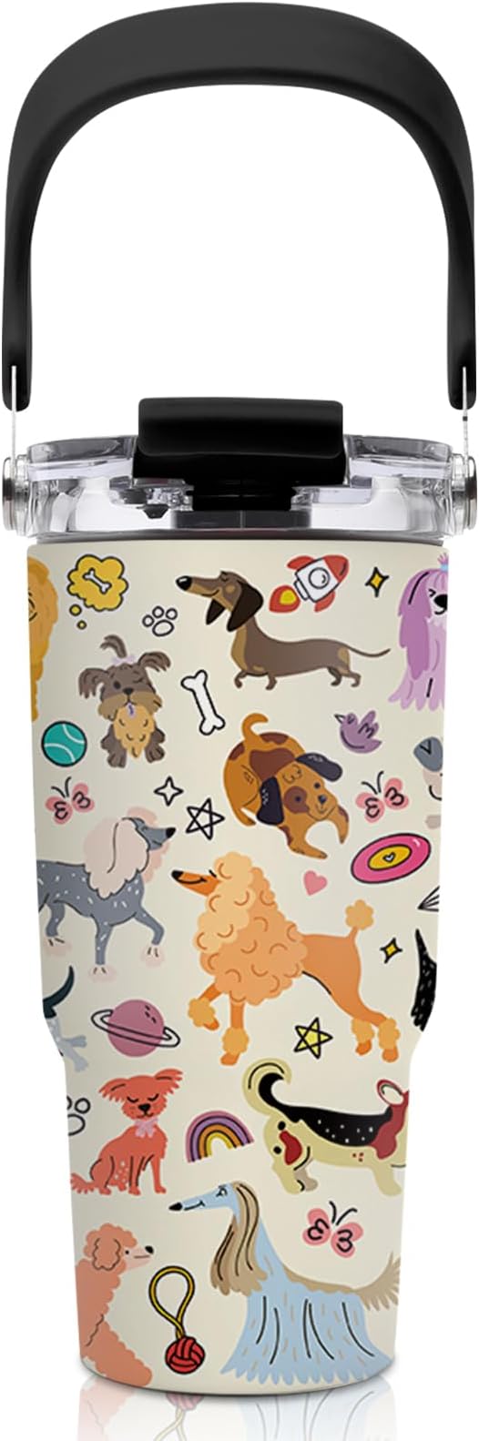20oz Dog Tumblers - Dogs Tumbler with Straw Handle, Leak-proof, BPA-free, Double Wall Insulated, Sports Gifts Cup for Boys Girls, Insulated Coffee Tumbler Puppy Stainless Steel Cup Gifts