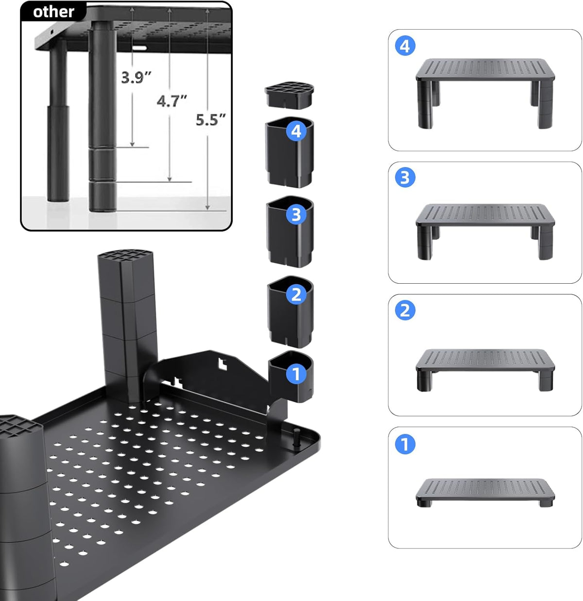 Pholiten 2 Pack Monitor Stand Riser, 3 Height Adjustable Monitor Stand， Flat Screen TV Monitor Stand Riser, Sturdy Metal Laptop Computer Monitor Stand Shelf for Printer, iMac,Premium Metal Monitor Risers for 2 Monitors