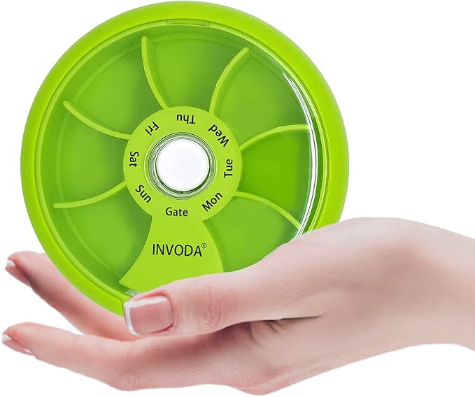 INVODA Weekly Pill Organizer 7 Compartment Rotating Pill Box