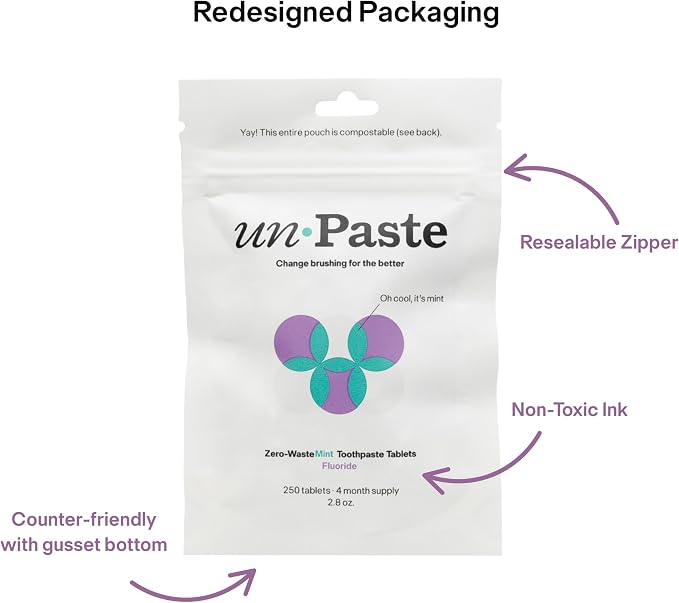 Unpaste Toothpaste Tablets, New Formula, Fluoride Mint, Xylitol Free, Plastic