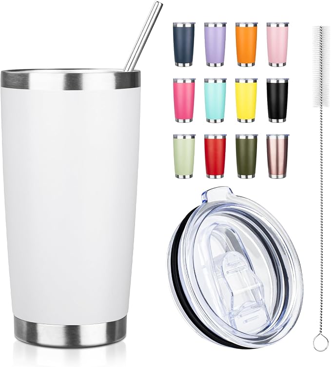 20oz Tumbler with Straw and Brush, Stainless Steel Vacuum Insulated tumbler
