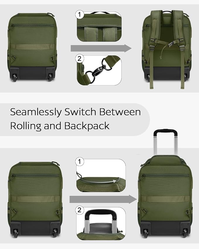 Rolling Tactical Laptop Backpack, Underseat Travel Backpack