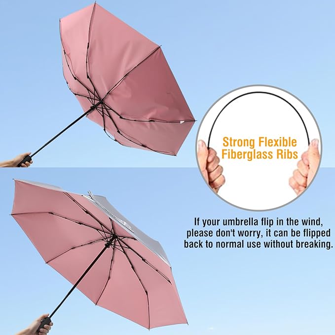 G4Free UPF 50+ UV Protection Large Travel Umbrella 42/46 Inch Auto Open Close