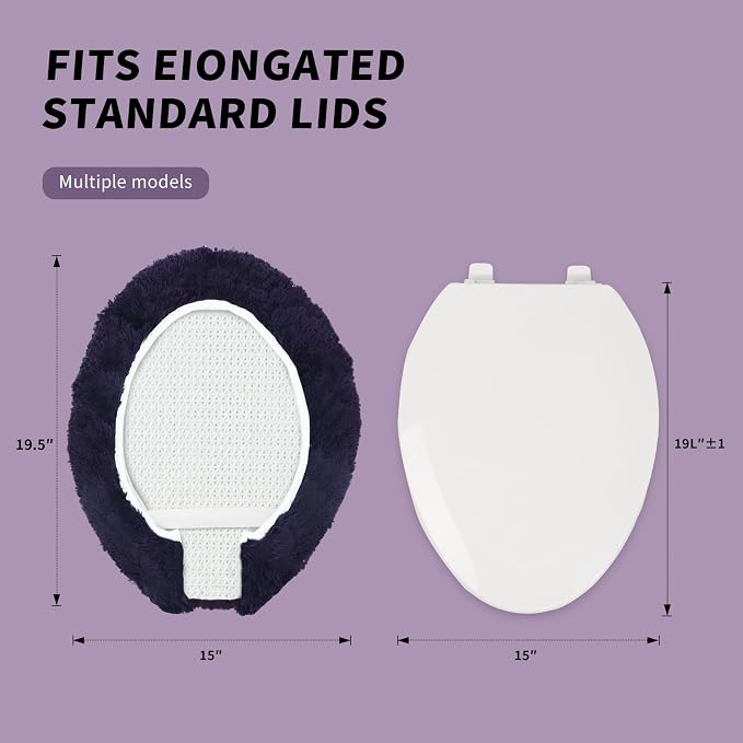 Microfiber Elongated Toilet Seat Cover 19.5"x 15" Machine Washable Solid Toilet