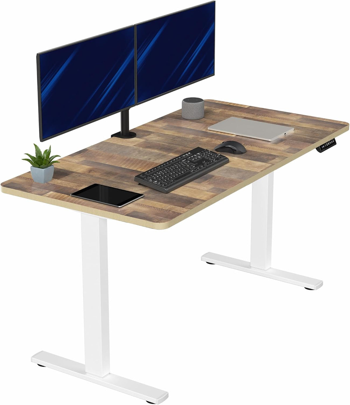 VIVO Electric 60 x 30 in Standing Desk, Memory Height Adjustment, 1B Series, Reclaimed Wood Top White Frame, DESK-KIT-1W6P-30