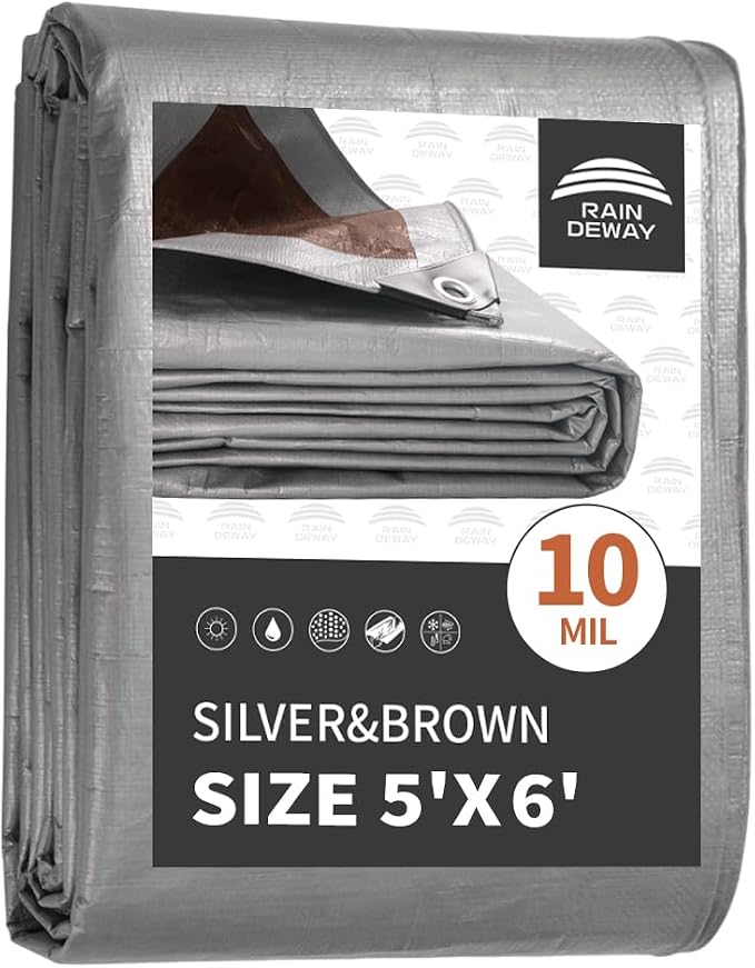 RAINDEWAY Small Tarps Heavy Duty Waterproof 5x6 Feet, 10Mil Multipurpose Poly