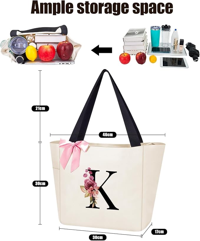 Vavabox Tote Bag, A-Z Initial Monogrammed Waterproof Tote Bag, Bridesmaid Gifts