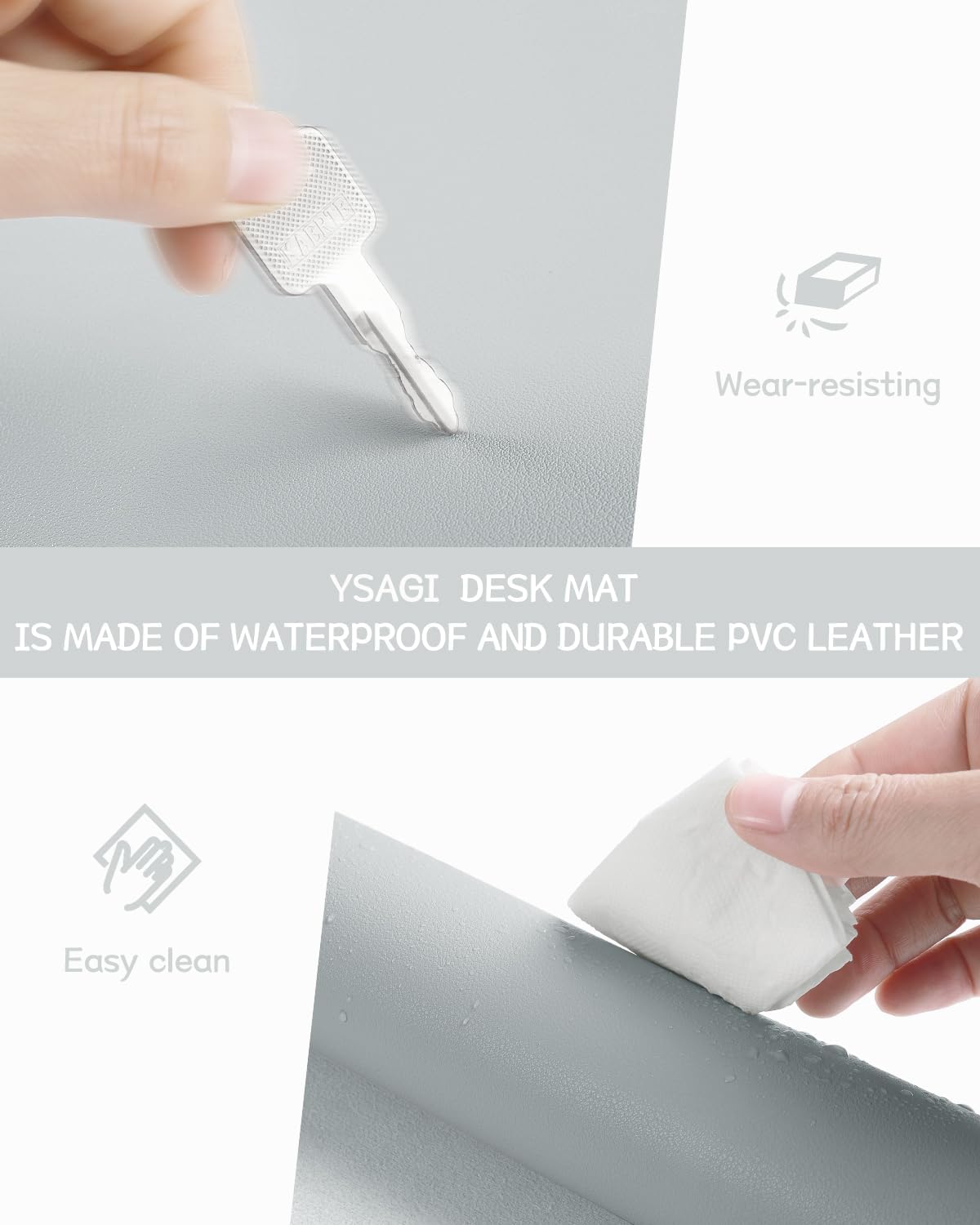 YSAGi Non-Slip Leather Desk Pad, Waterproof Laptop Computer Desk Keyboard Mat, Table Protector Blotter Mat, Large Mouse Pad for Office/Work/Home/Decor(Silver-Grey, 31.5" x 15.7")