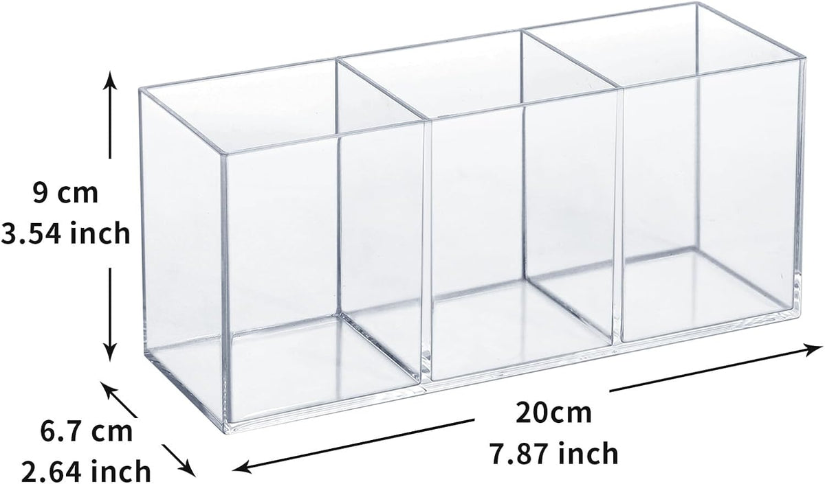 Clear Acrylic Silverware & Pen Organizer Caddy, Transparent Plastic Silverware Holder, Perfect for Office, Bedroom, and Bathroom Storage