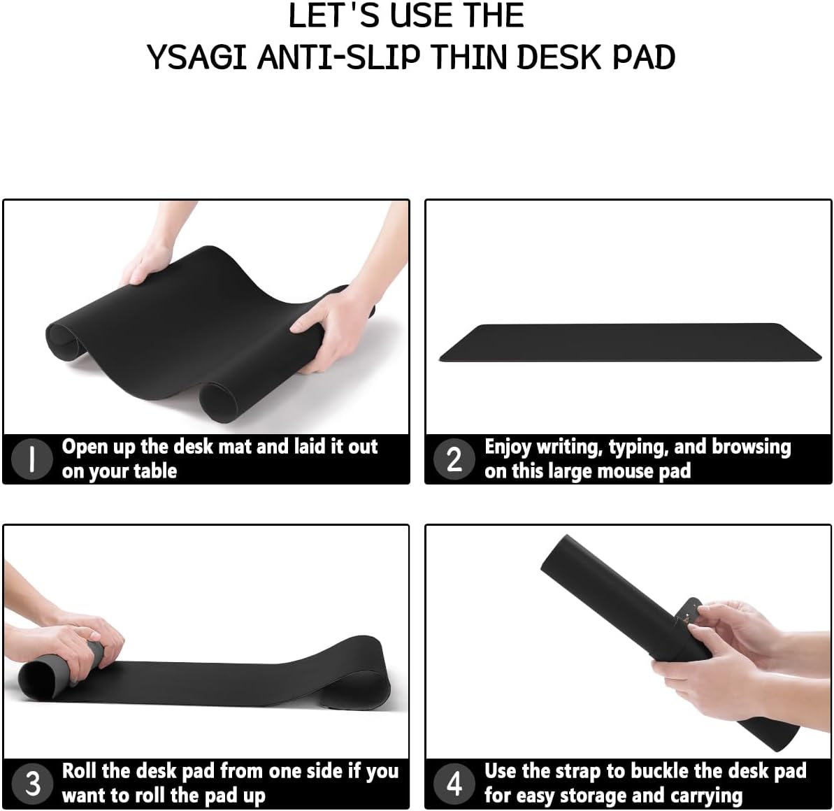 YSAGi Non-Slip Leather Desk Pad, Waterproof Laptop Computer Desk Keyboard Mat, Table Protector Blotter Mat, Large Mouse Pad for Office/Work/Home/Decor(Black, 23.6" x 13.7")