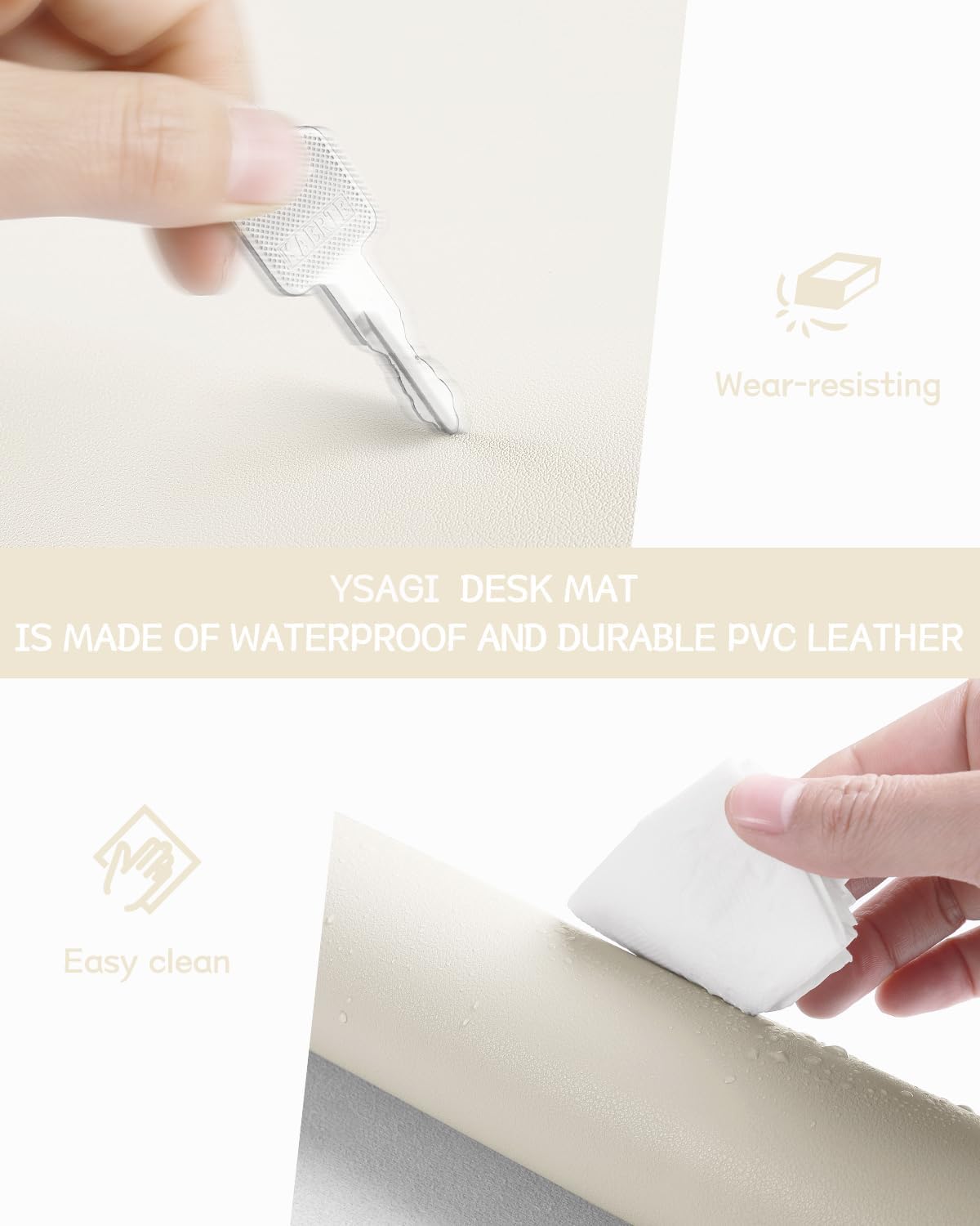 YSAGi Non-Slip Leather Desk Pad, Desk Matt for Desktop, Waterproof Laptop Computer Keyboard Mat, Table Protector Blotter Mat, Large Mouse Pad for Office/Work/Home/Decor(Cream, 23.6" x 13.7")