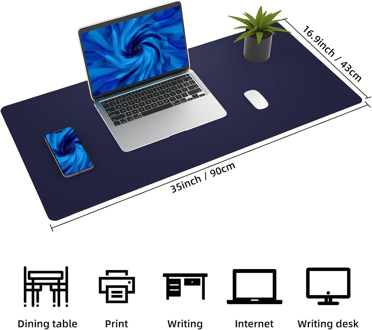 Leather Desk pad Protector, Large Desk mat with Natural Cork & PU Leather,Mouse pad,Non-Slip Office Desk Mat,Waterproof Desk Writing Pad for Office and Home (35in*17in, Blue)