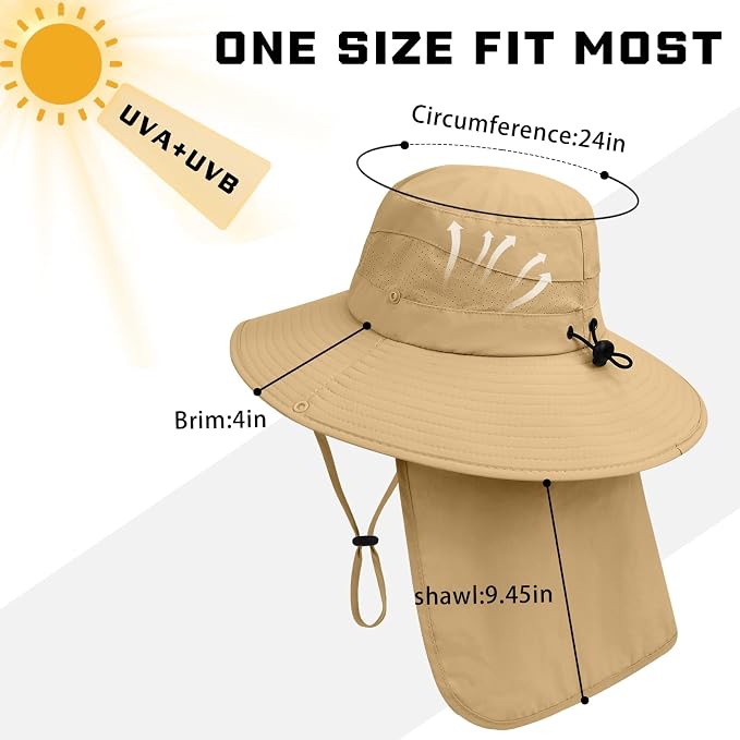 Sun Hats for Men Women, UPF50+ Protection Safari Hat, Wide Brim Fishing Hat
