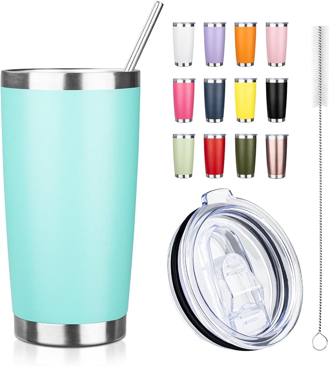 20oz Tumbler with Straw and Brush, Stainless Steel Vacuum Insulated tumbler