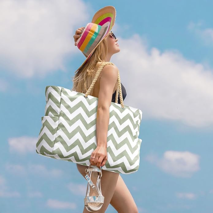 Becokan Beach Bags for Women Large Waterproof Beach Tote Bag Zipper Beach Bags