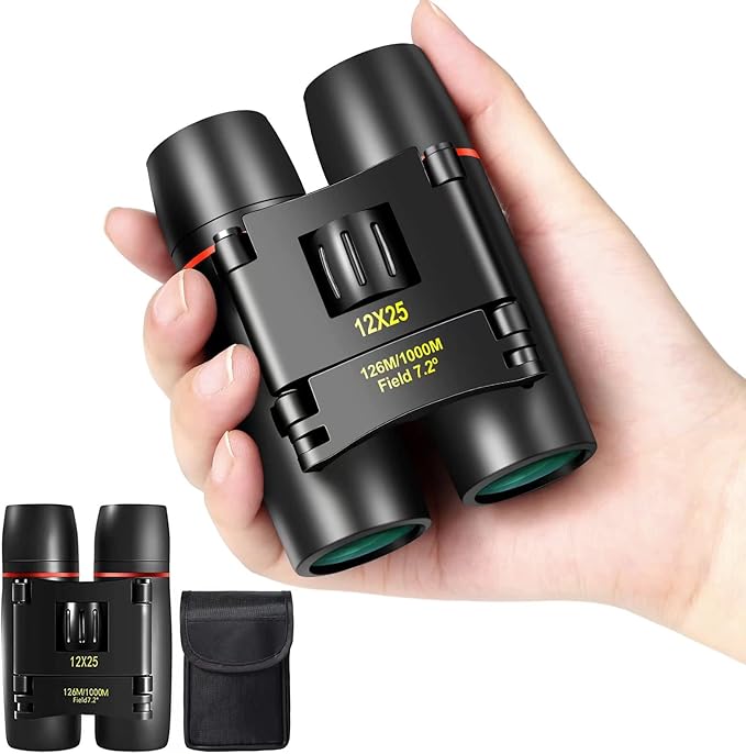 12X25 Mini Pocket Binoculars Compact, Small Lightweight Foldable
