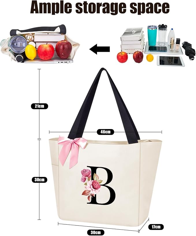 Vavabox Tote Bag, A-Z Initial Monogrammed Waterproof Tote Bag, Bridesmaid Gifts