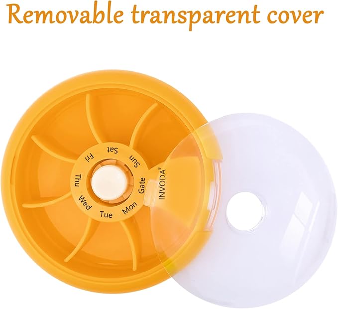 INVODA Weekly Pill Organizer 7 Compartment Rotating Pill Box