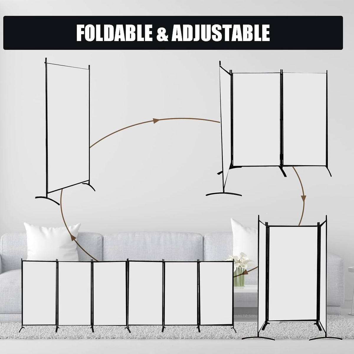 Room Divider-6 Panels White Folding Privacy Screens, 6 ft Partition Room Dividers Wall for Separation, Home, Office, Classroom, Studio