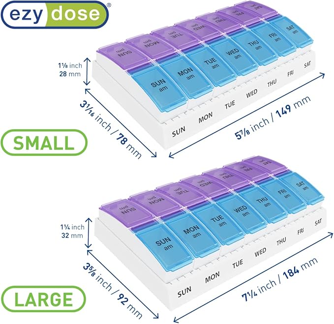 EZY DOSE Weekly AM/PM Pill Organizer, Vitamin and Medicine Box, Large Pop-out