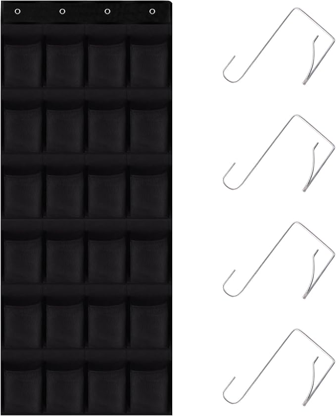 Over the Door Shoe Organizer, 24 Large Breathable Mesh Pockets, Hanging Storage