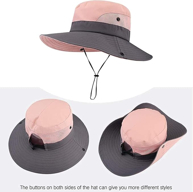 ZOORON Women's Ponytail Safari Sun Hat, Wide Brim UV Protection Outdoor Bucket