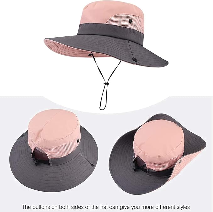 ZOORON Women's Ponytail Safari Sun Hat, Wide Brim UV Protection Outdoor Bucket
