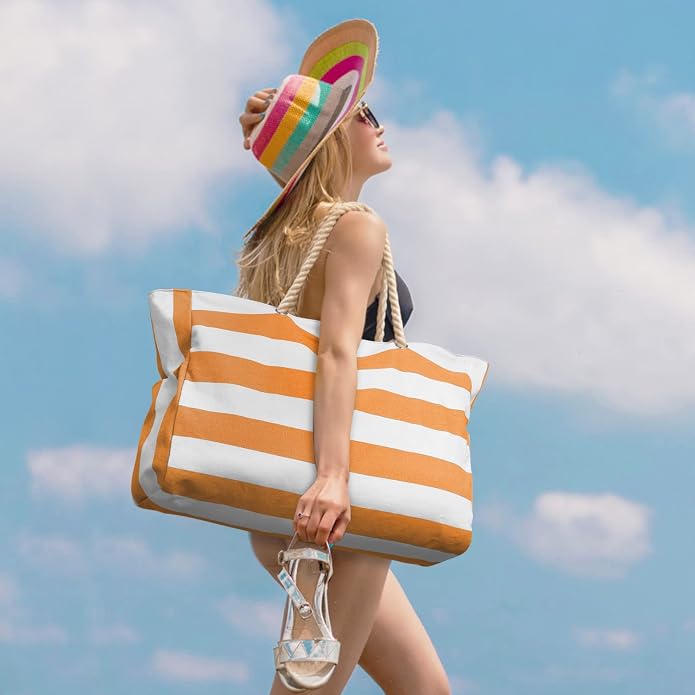 Becokan Beach Bags for Women Large Waterproof Beach Tote Bag Zipper Beach Bags