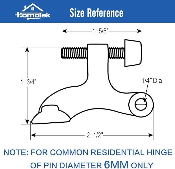 HOMOTEK 2 Pack Hinge Pin White Door Stopper, Adjustable Deluxe Heavy Duty Door