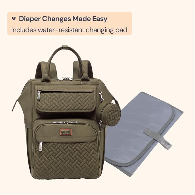 BabbleRoo Diaper Bag Backpack, Stroller Straps & Pacifier Case, Unisex Stylish