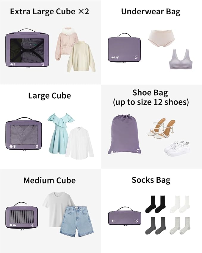 ECOHUB 7 Set Packing Cubes Tear-Resistant Luggage Packing Organizers