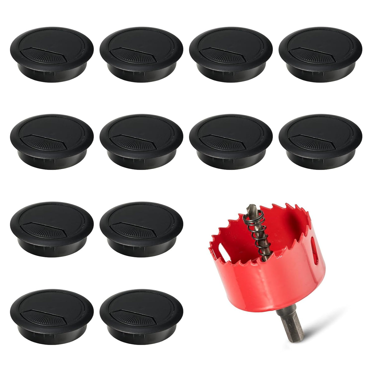Desk Grommet 2 Inch (50 mm) 12 Pieces, Desk Hole Cover for Cables, Desk Wire Hole Insert, 2" Desk Hole Grommet, Cable Grommet, Desk Cord Hole Cover, Desk Cable Hole Cover with Hole Saw - Black
