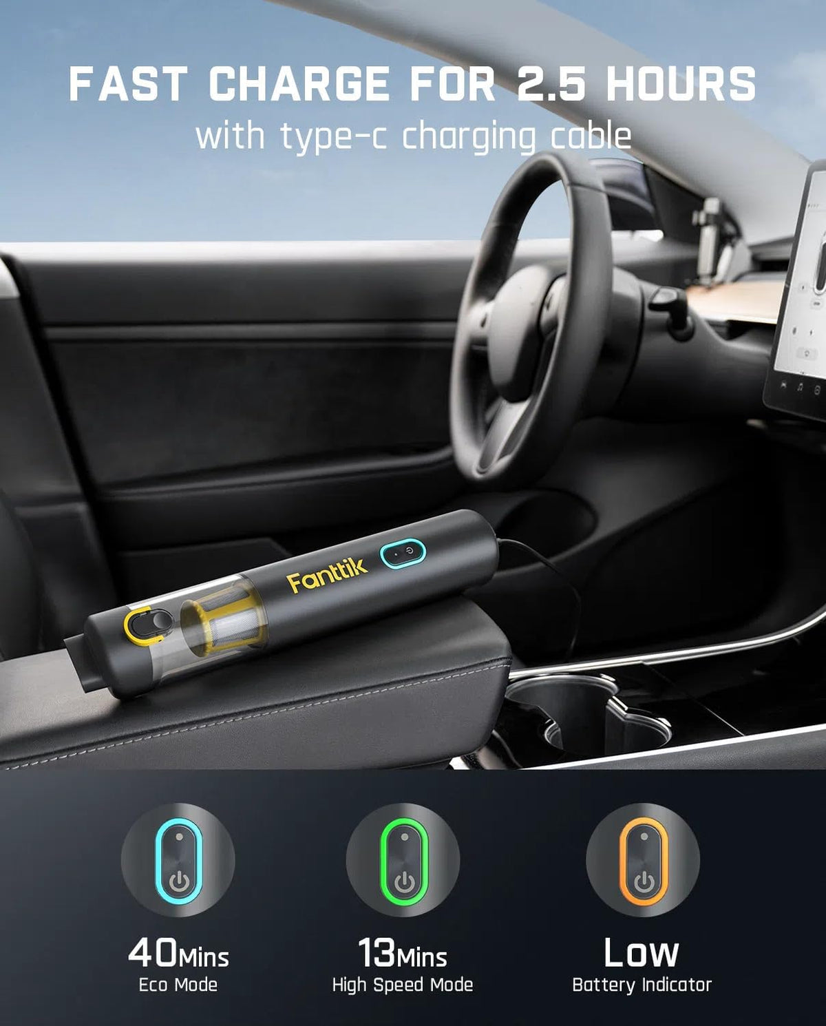 Fanttik Slim V8 APEX Car Vacuum, 4-in-1 Portable Mini Cordless Vacuum with 19000pa Suction Power, Type-C Charge, 2 Suction Modes, Handheld Vacuum for Small Jobs, Car, Office Desk, Keyboards (Gray)