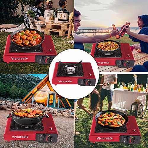 Vivicreate Portable Butane Stove 8500 BTU, Butane Stove with Auto Ignition for Camping, Lightweight Portable Gas Stove Burner with Safety Lock, Butane Burner, Estufa de Gas Portatil(Red)