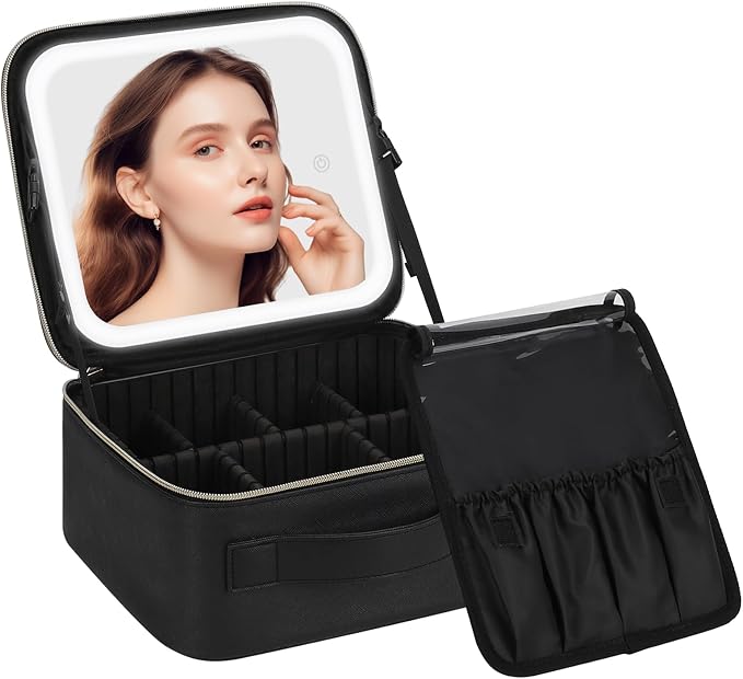 Chomeiu Makeup Bag with LED Mirror, Travel Makeup Case
